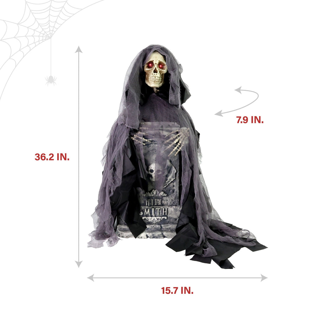 Haunted Hill Farm 3.0-Ft. Touch-Activated Rising Reaper with Tombstone Halloween Accessory