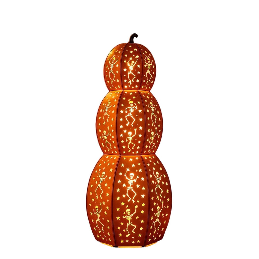 AZXY Halloween Stacked Lighted Pumpkin Figurine, Skeleton Cut‑Out Pumpkin Lamp, Spooky Holiday Floor Ornament, Halloween Yard Party Decoration for Porch Yard Living Room Use