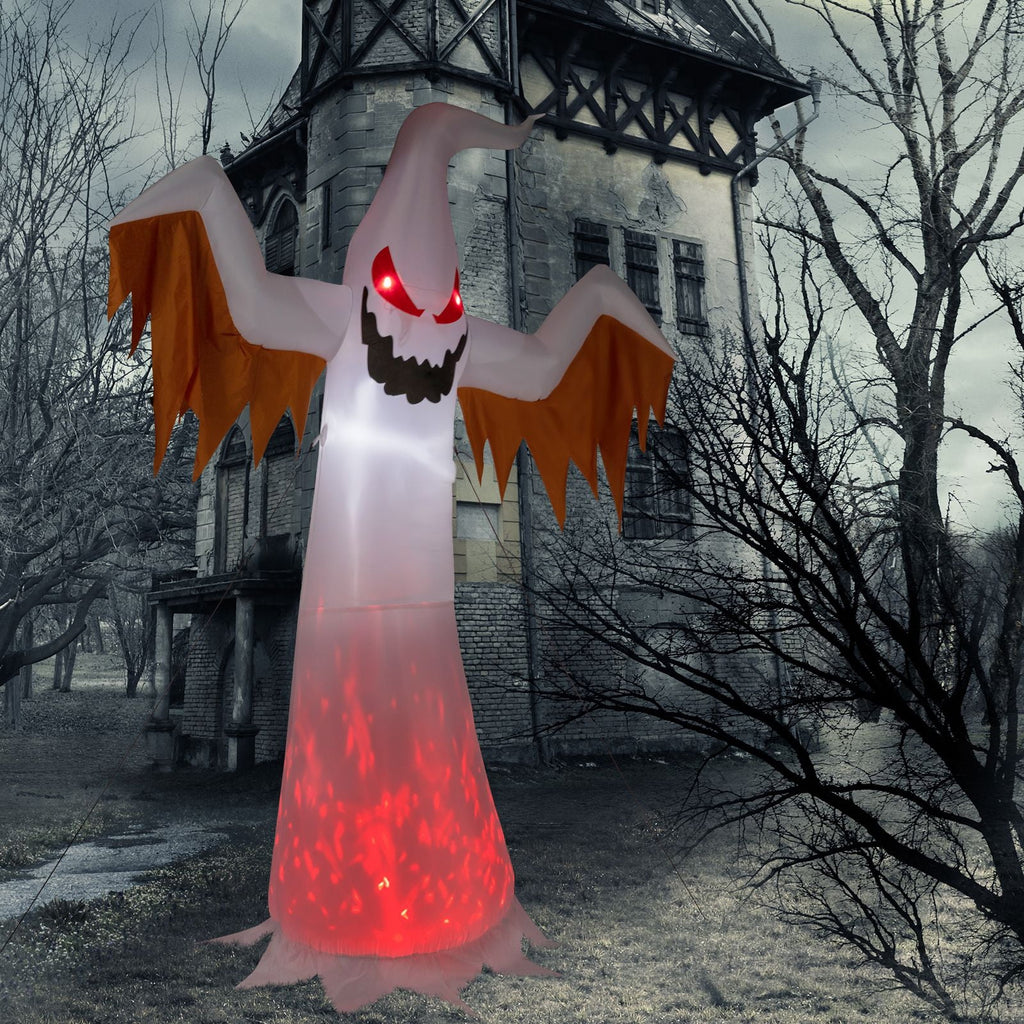 12FT Inflatable Scary Ghost with Flames and Flashing Red Eyes LED Lights for Halloween Yard Decor
