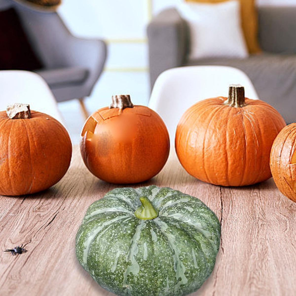 13.7" Halloween Foam Pumpkin Decorations, 2 Pack Artificial Pumpkins for Table Mantel Shelf Display, Fall Autumn Home Decor for Thanksgiving Party (Green)