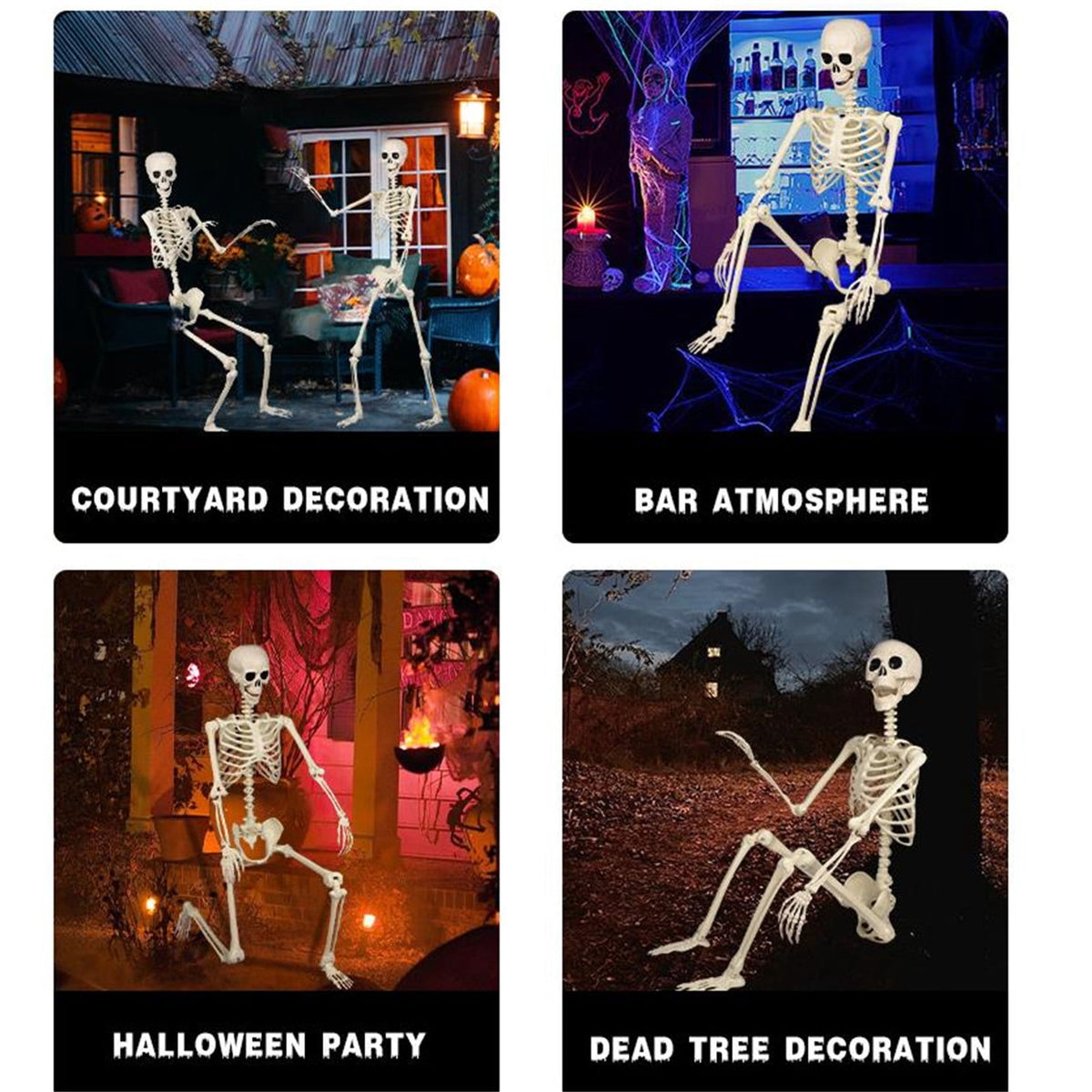 Posable Plastic Human Skeleton Prop 5.4FT Full Body Halloween Skeleton Decor with Movable Joints for Haunted House Yard Party Decoration