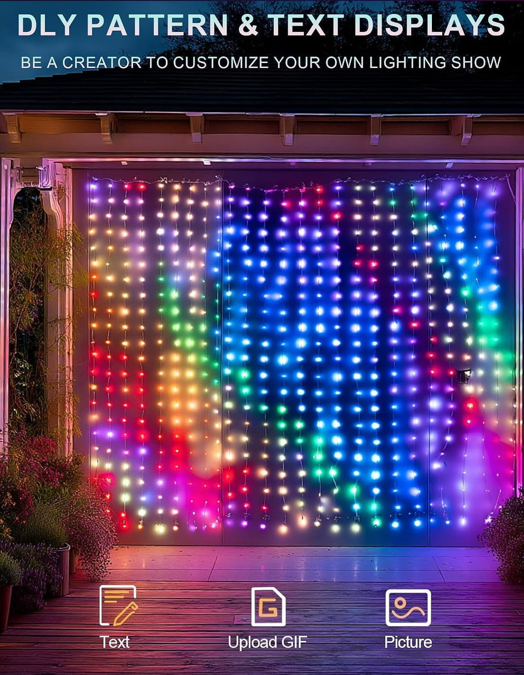 General Smart Curtain Lights, 400LED 6.6FT x 6.6FT Color Changing Valentine's Day Christmas Lights with Remote & APP, Dynamic DIY Fairy String Lights for Indoor Outdoor Bedroom Decorations