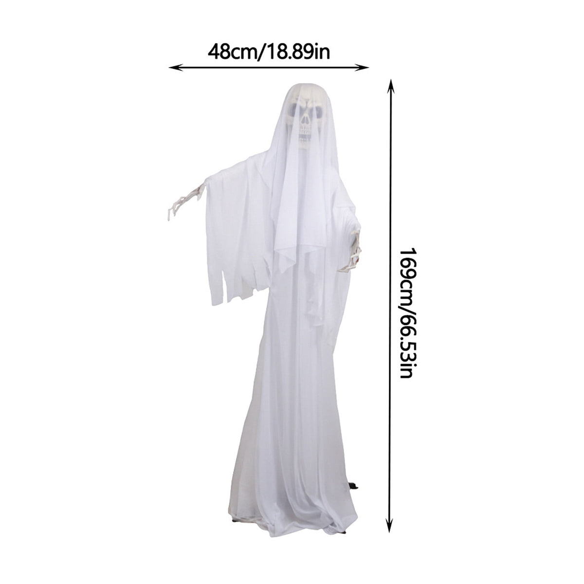Halloween Ornament Scary Ghost Bride Figure with Sound Battery Operated Halloween Skeleton Decoration Creepy Haunted House Prop-White