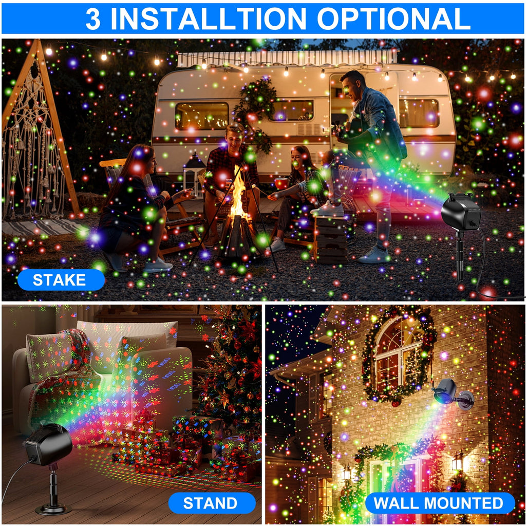 Christmas Laser Projector Lights Outdoor – RGB 3 Color Laser Light with 24 Patterns, IP65 Waterproof Starry Firefly Light Show for Garden Yard Holiday Party & Year-Round Decor