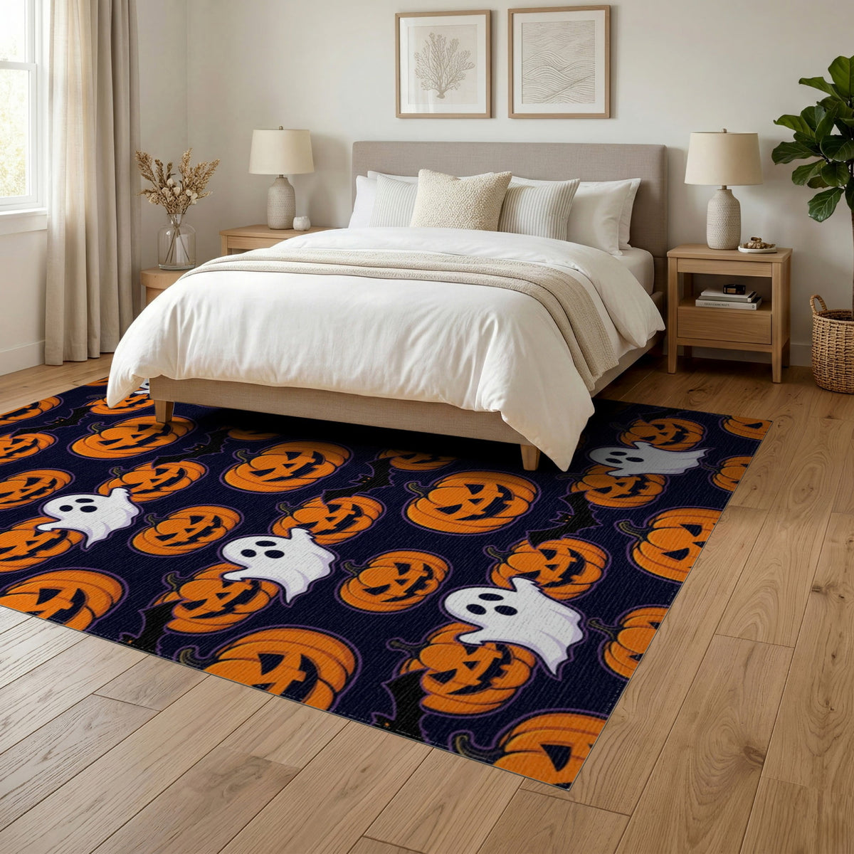 ODIKA Halloween October Phantom Gourd Flying Creature Fiber Doormat Stain Resistant Low Profile for Dorm Room, Small Living Apartment