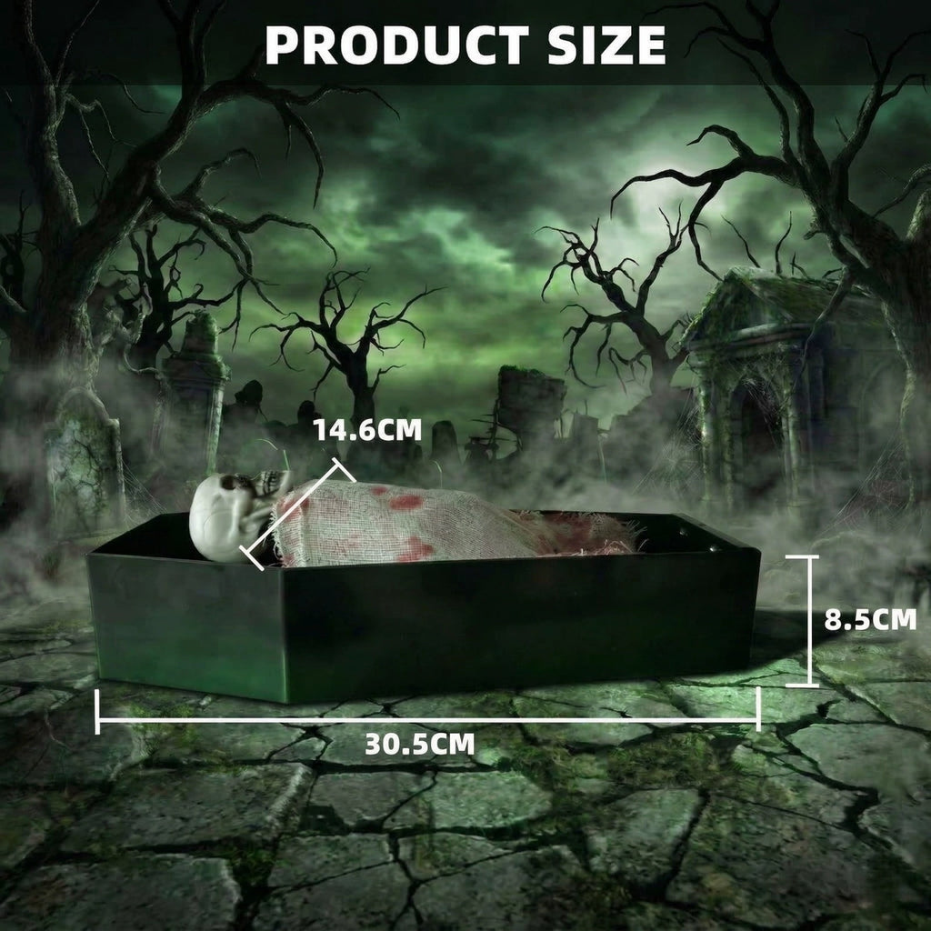 Halloween Animatronics Animated Skeleton in Coffin, Voice Activated Spooky Skeleton Decorations with Light & Scary Sounds, Spooky Decor Prop