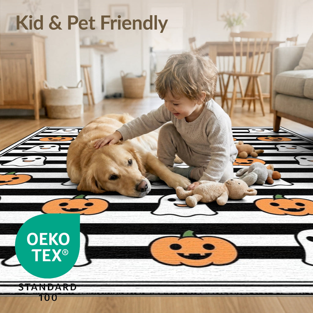 ODIKA Halloween Spooky Harvest Striped Welcome Ghosts Fallc Door Doormat Stain Resistant Low Profile for Dorm Room, Small Living Apartment