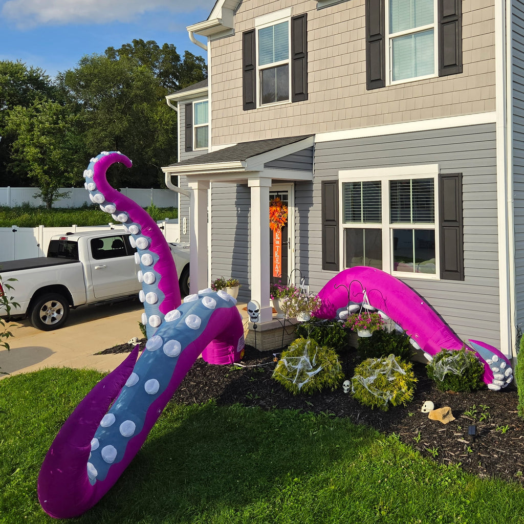 Wellcomer 3 Pcs Halloween Inflatable Octopus Tentacles Décor with Changing LED Lights