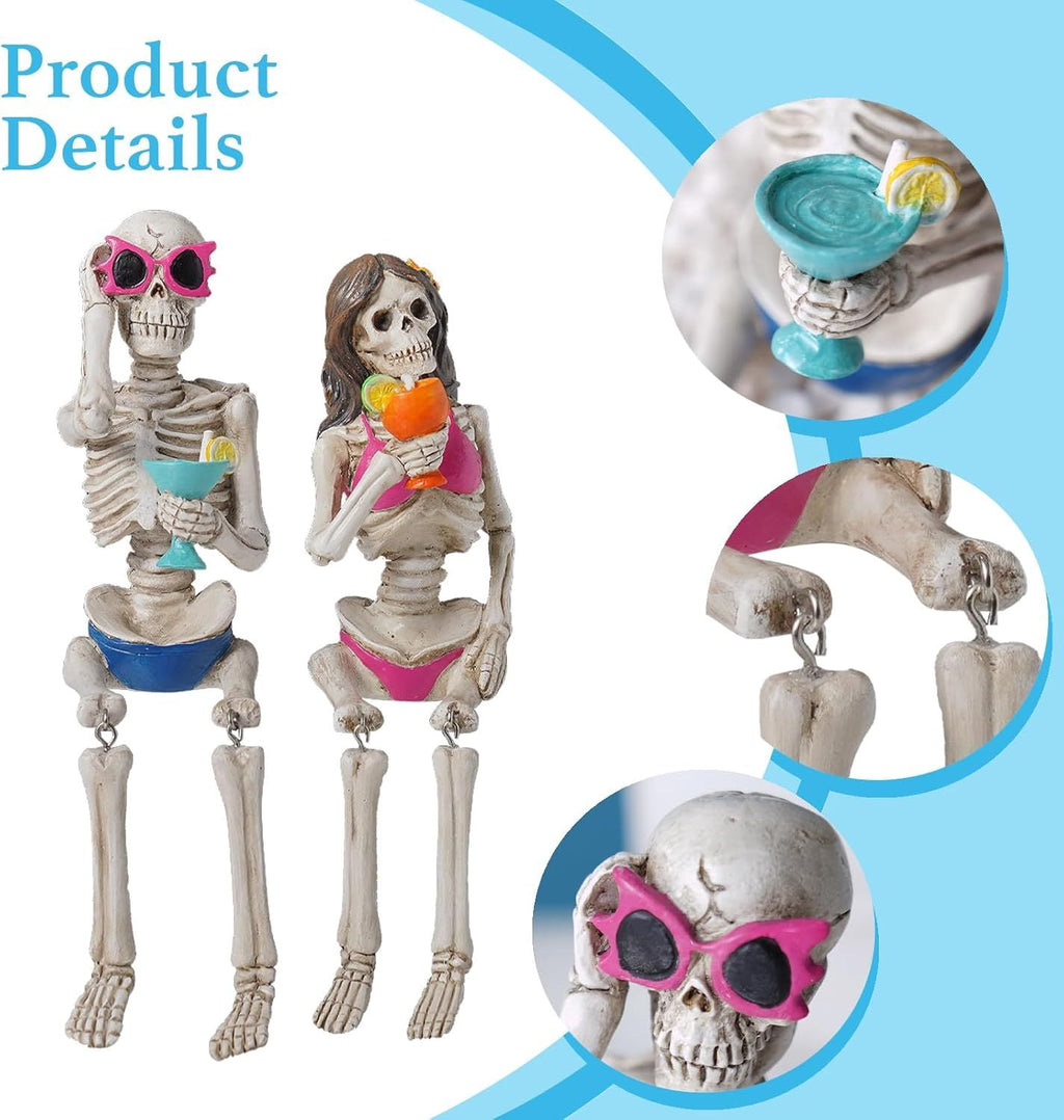 Halloween Skeleton Statue in Bikini Sunglasses for Summer and Spooky Decor
