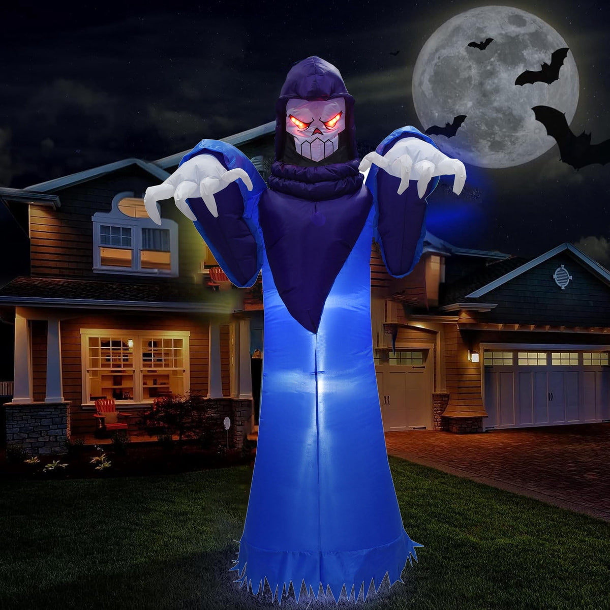 KINQUINN 7.55 Ft Giant Halloween Inflatable Decorations Outdoor Blow Up Grim Reaper Ghost LED Lights Stakes Tethers Yard Garden Lawn Home Party Holiday Outside Decor