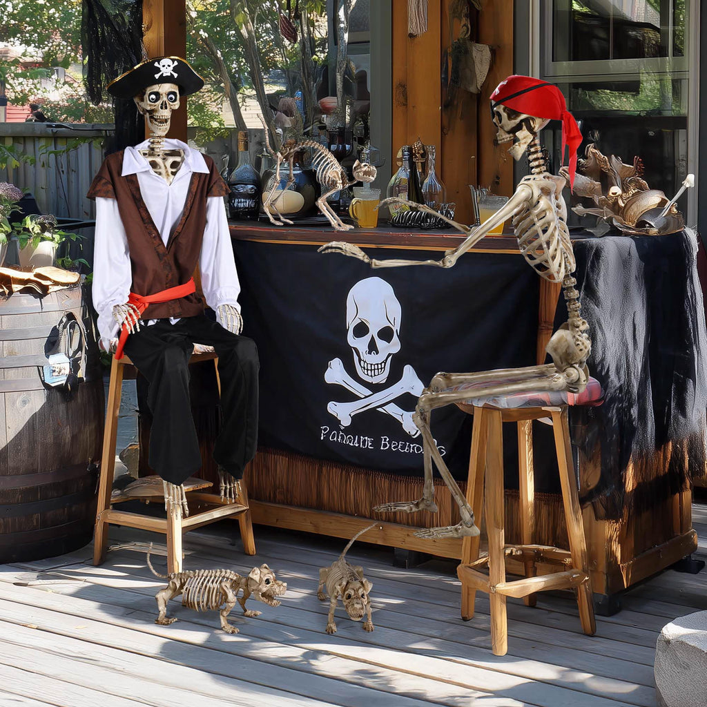 Yescom 5.6ft Halloween Pirate Captain Skeleton Life Size Human Bone Movable Joints Outdoor Decor 2026