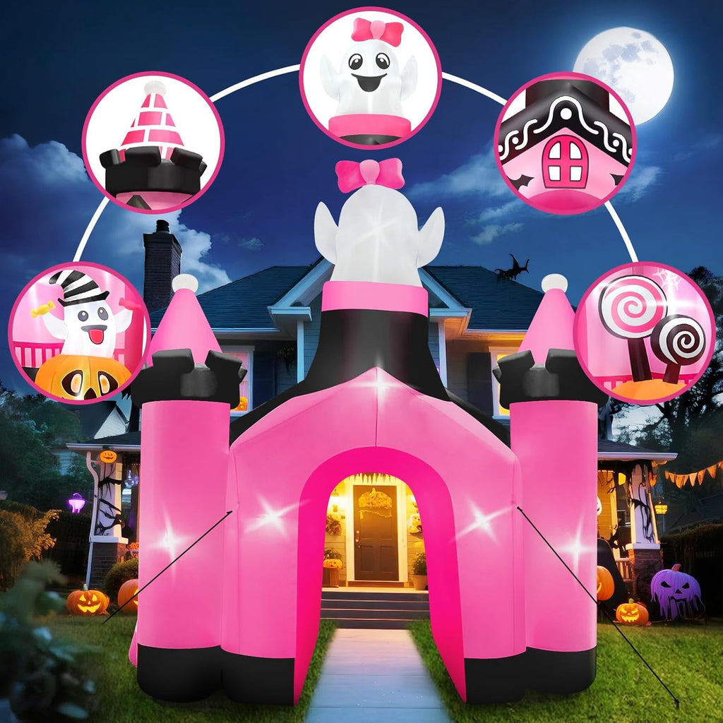 Kalolary 11 FT Halloween Inflatables Ghost Archway Outdoor Decorations, Pink Castle Arch Blow Up Decorations Scary Inflatable with Build-in Lights for Yard Garden Lawn Outdoor Decor