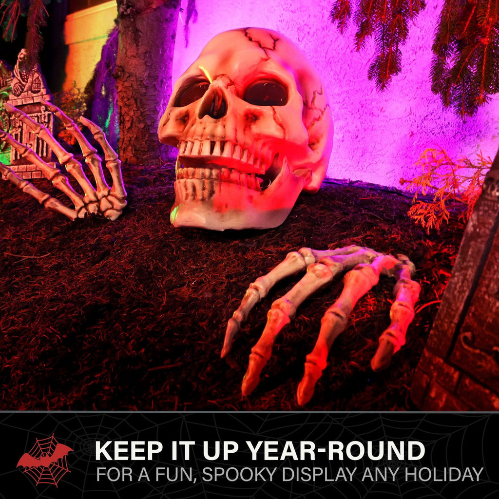 Haunted Hill Farm Halloween Decoration Giant Talking Skeleton with Hands Red 1.3-Ft.