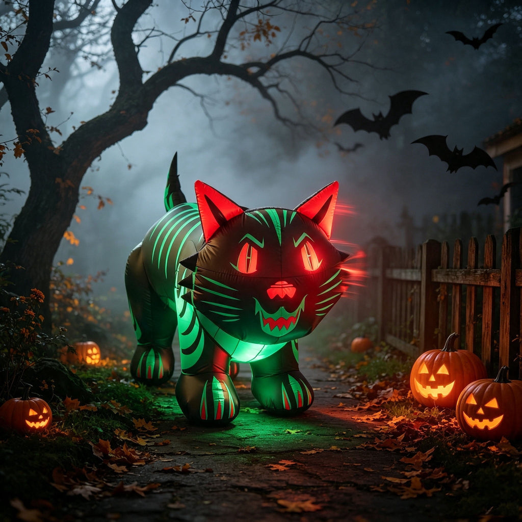8 FT Halloween Inflatables Black Cat Outdoor Decoration, Air Blow Up Moving Head Cat with Build-in LED Lights, Halloween Yard Decorations for Outside Vacation Lawn Porch Holiday Decor