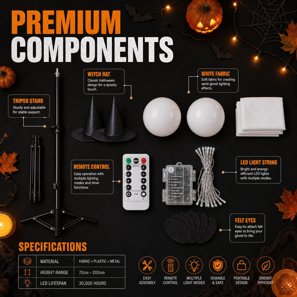 Remote Lighted Ghost Halloween Outdoor Decor 60 In, 2 Pack