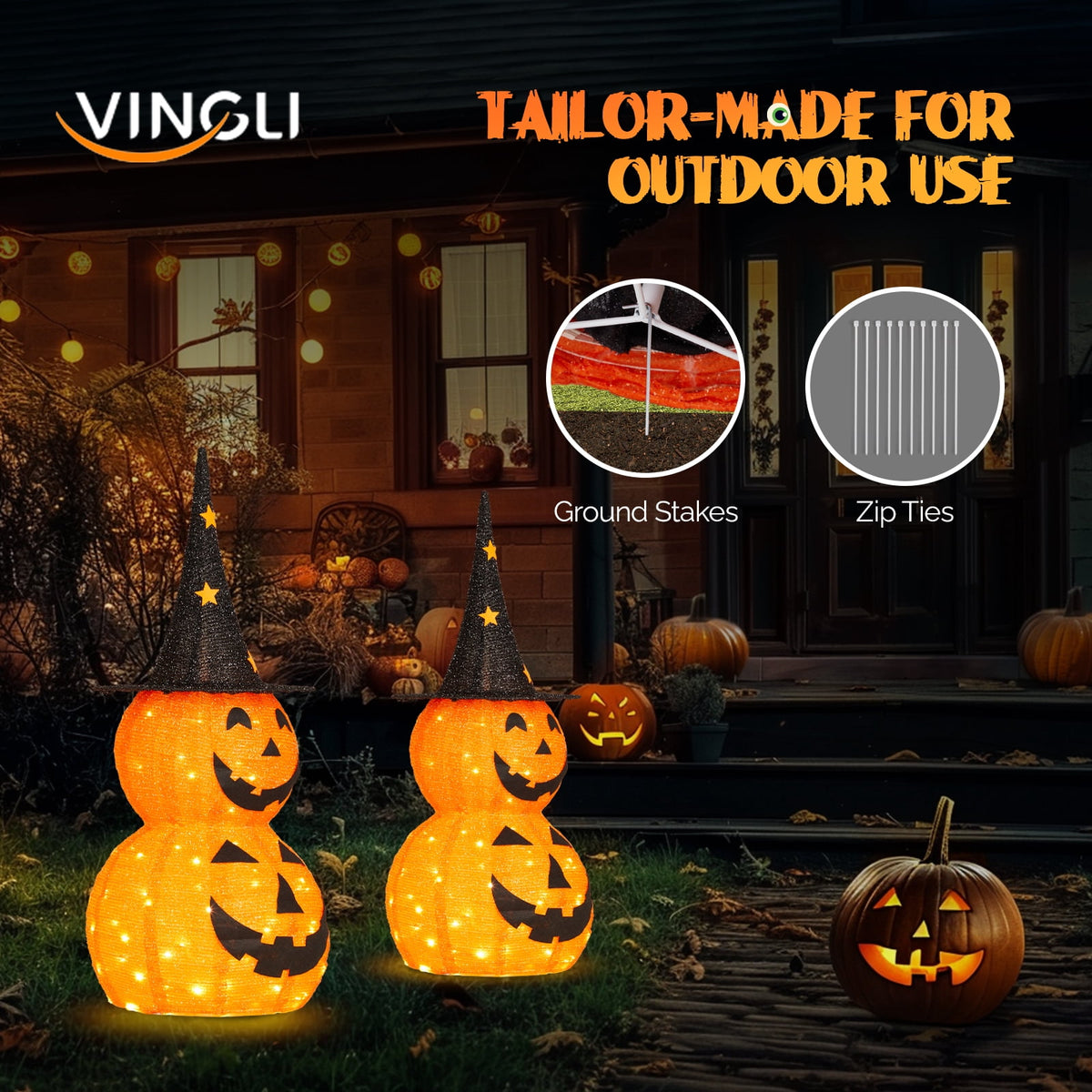 Ktaxon 3FT Pumpkins Halloween Lighted Pumpkin Outdoor Decoration for Holiday Lawn Garden Party,2Pcs