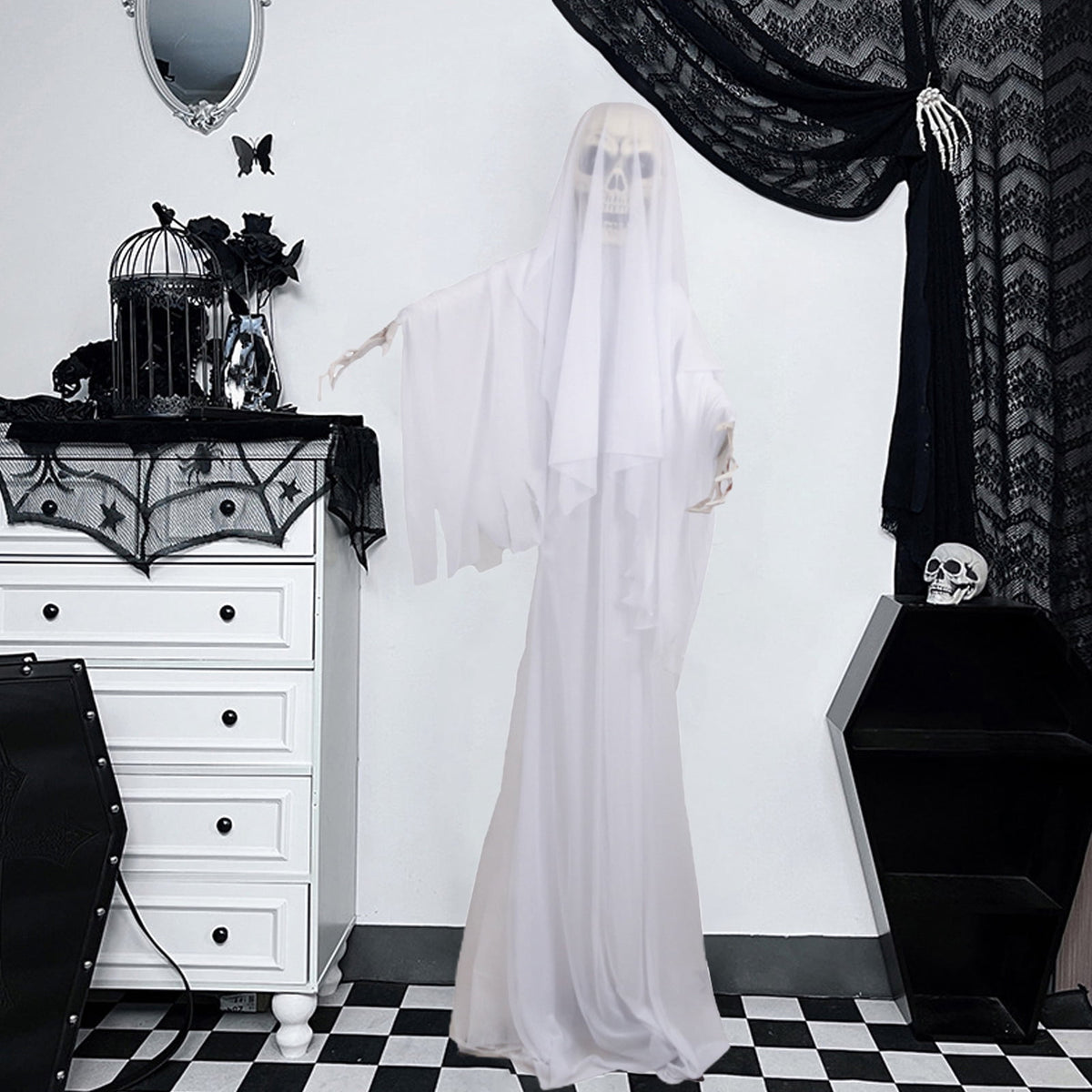 Scary Ghost Bride Halloween Ornament with Sound, Battery Operated Animated Skeleton Decoration for Haunted House Prop