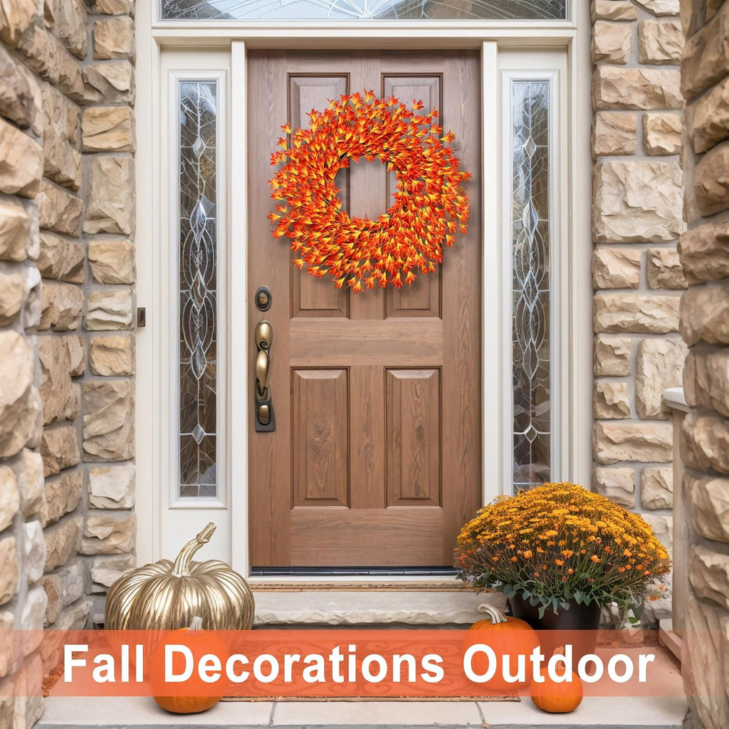 26 Inch Realistic Fall Wreaths for Front Door Outside Autumn Wreath Outdoor Indoors Fall Decorations for Home Thanksgiving Halloween Holiday Decorations Clearance for Wall Porch Door (Wine Red)