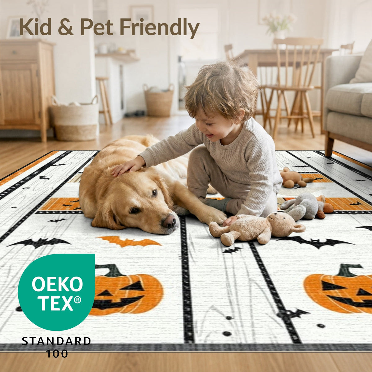 ODIKA Halloween Striped Pumpkin Ghost Farmhouse Welcome Fallc Door Pet Friendly & Kids Safe Play for Playroom, Bedroom, Reading Nook