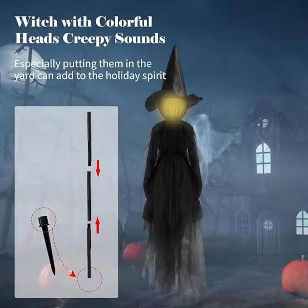Halloween Decorations,Voice Control Induction Glowing Witches Holding Hands Witches 59Inch Light Up Witch for Yard Garden Outdoor Lawn Porch Haunted House Decor-3Pc