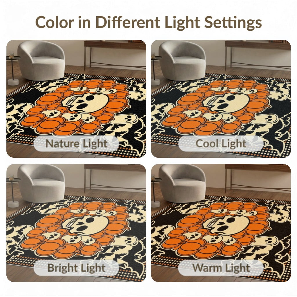 ODIKA 8'x10' Washable Area Rug Halloween Harvest Spirits Grinning Lantern Entrance Doormat Door for Living Room, Under Sectional, Family , Durable, Non-Slip