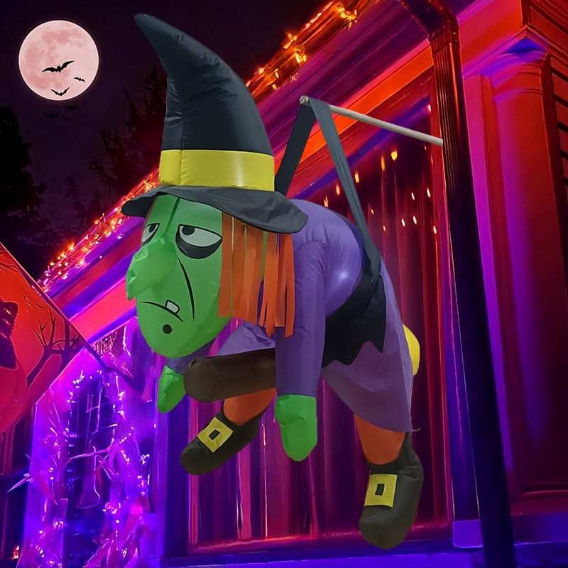 4Ft Halloween Inflatable Witch Outdoor Decoration,Inflatable Witchs Yard Decor,Air Blow Up Door Window Hanging Witch Build-in LEDs Decoration for Garden Haunted House Trick-or-Treat Party