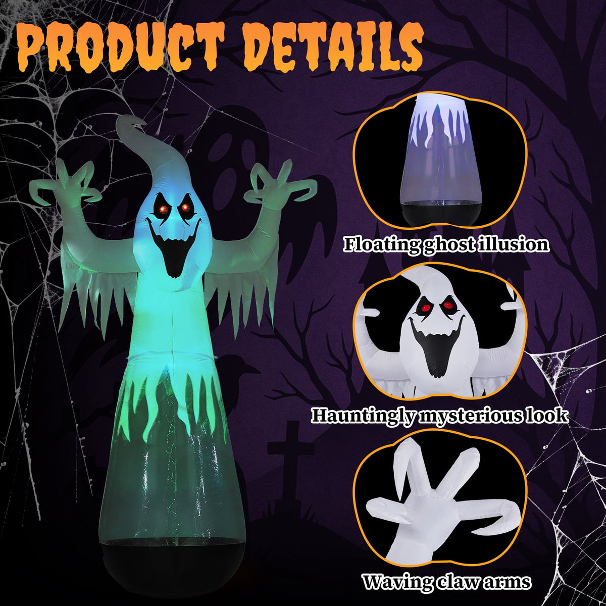 Ktaxon 12' Halloween Inflatables Ghost Outdoor Halloween Decoration,Color Change,Built-In LED