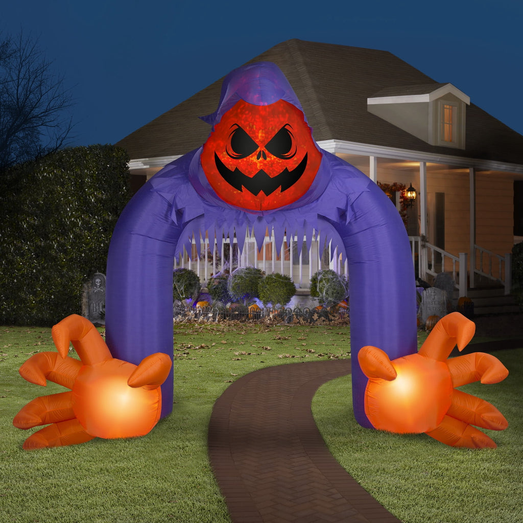 Gemmy Halloween Inflatable Jack O' Lantern Reaper Archway with Swirling Lights, 10 ft Tall, Multi