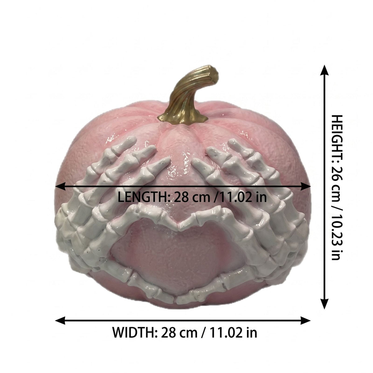 Gradient Skeleton Hand Heart Pumpkin, Resin Pink Purple Artistic Color Unique Halloween Art Display for Living Room Desktop_Pink