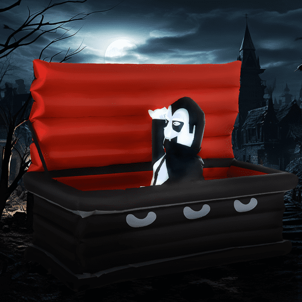 Halloween Inflatable Vampire & Coffin, LED Lights, 2 Air Blowers + Stakes/Tethers/Sandbags, for Indoor/Outdoor Yard/Party
