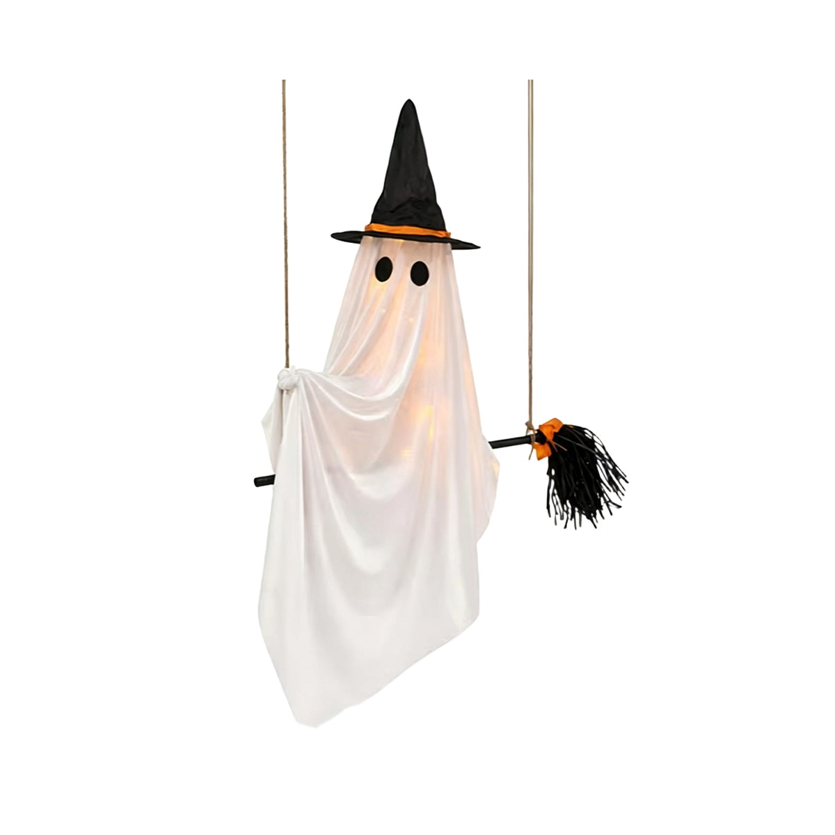 Halloween Decorations Outdoor, 4.5 FT Large Hanging Swing Ghost Halloween Decor with String Lights, Spooky Cute Ghosts Halloween Party Decorations for Front Porch Yard Tree
