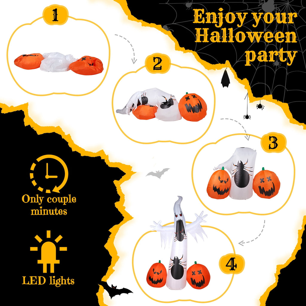 UBesGoo 12 ' Halloween Ghost & Pumpkin Outdoor Halloween Inflatables for Patio Garden Decor,1 Pcs