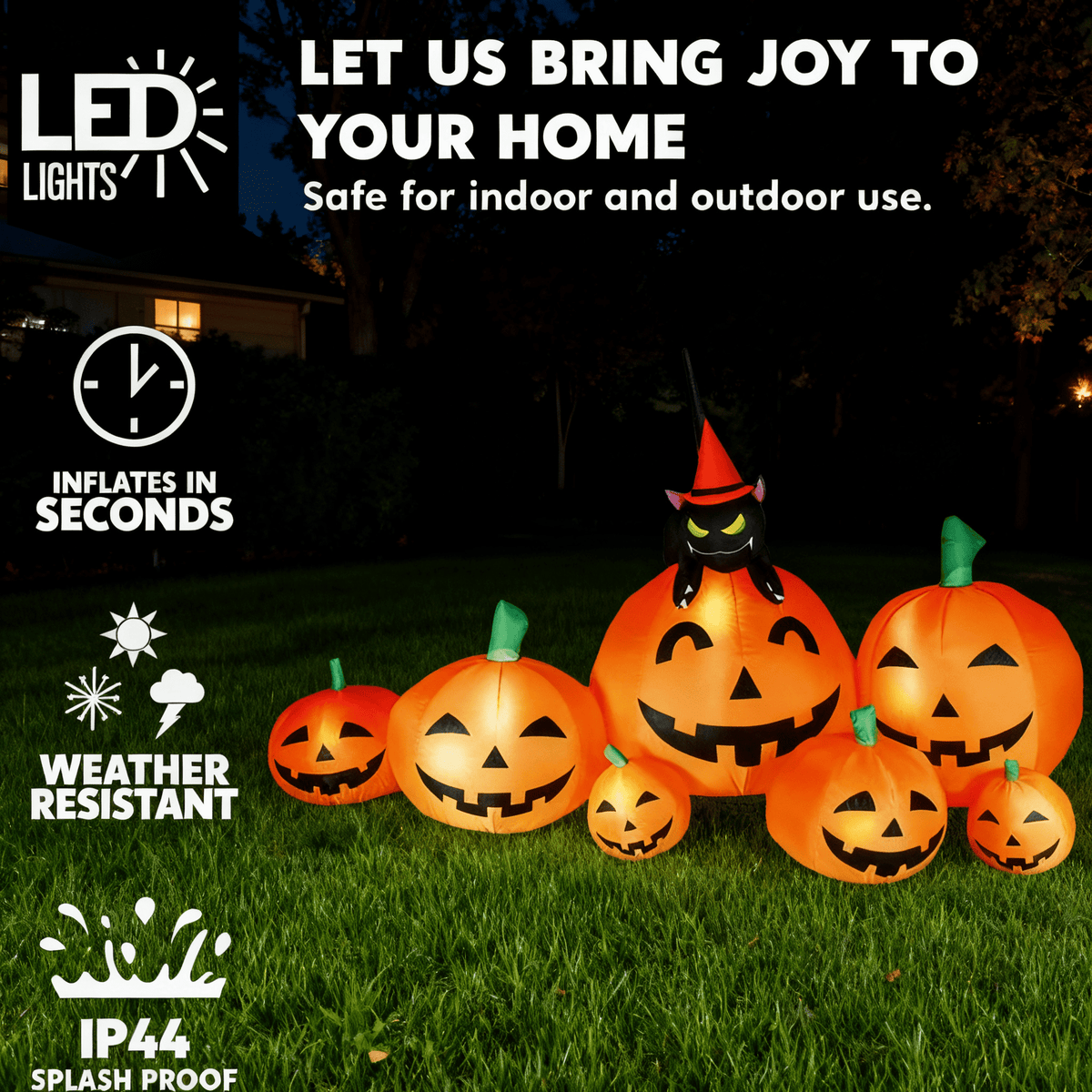 Inflatable Pumpkin with Witch's Cat and LED Lights for Outdoor Halloween Yard Decor