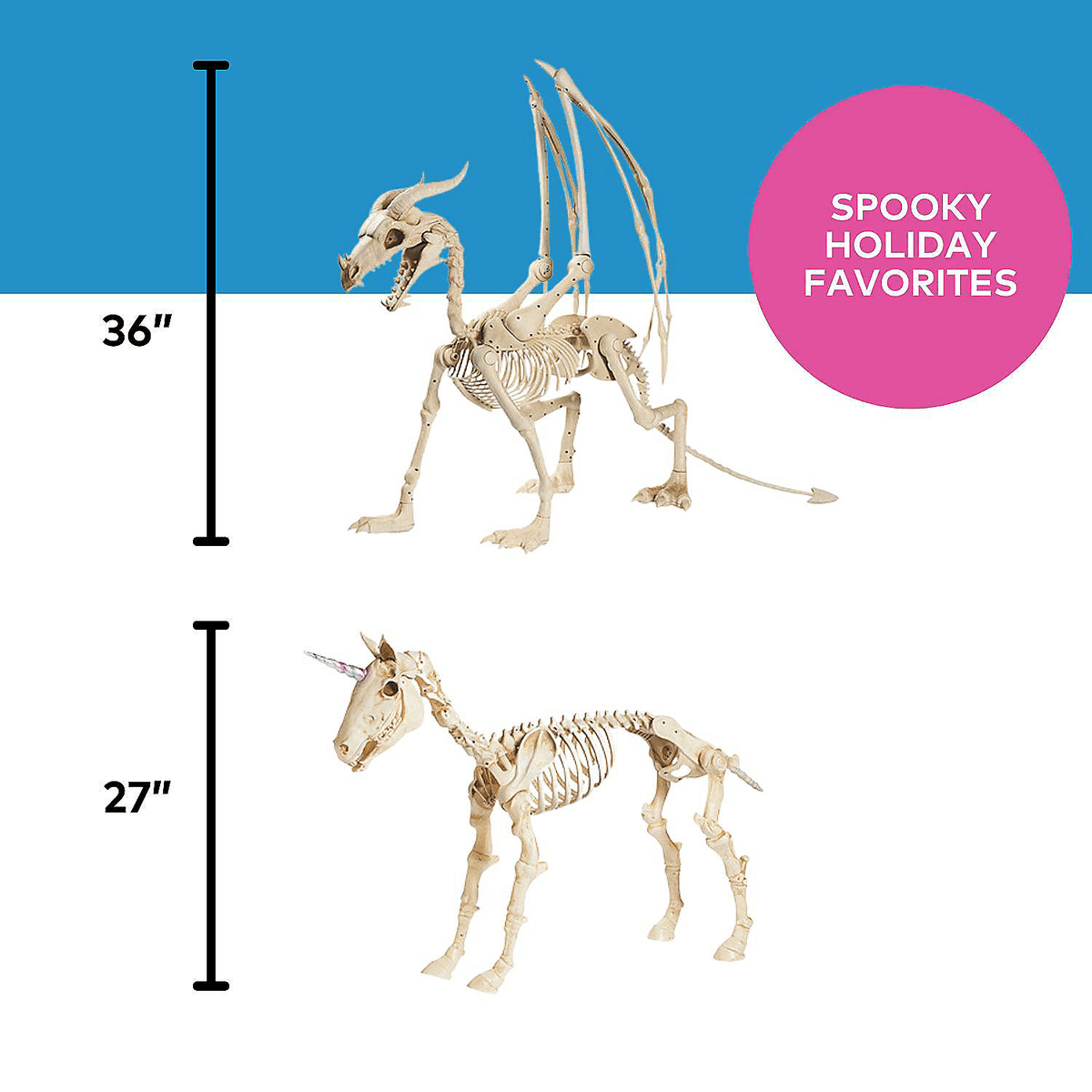Halloween Unicorn & Dragon Skeleton Decorations, Home Decor, Halloween, 2 Pieces