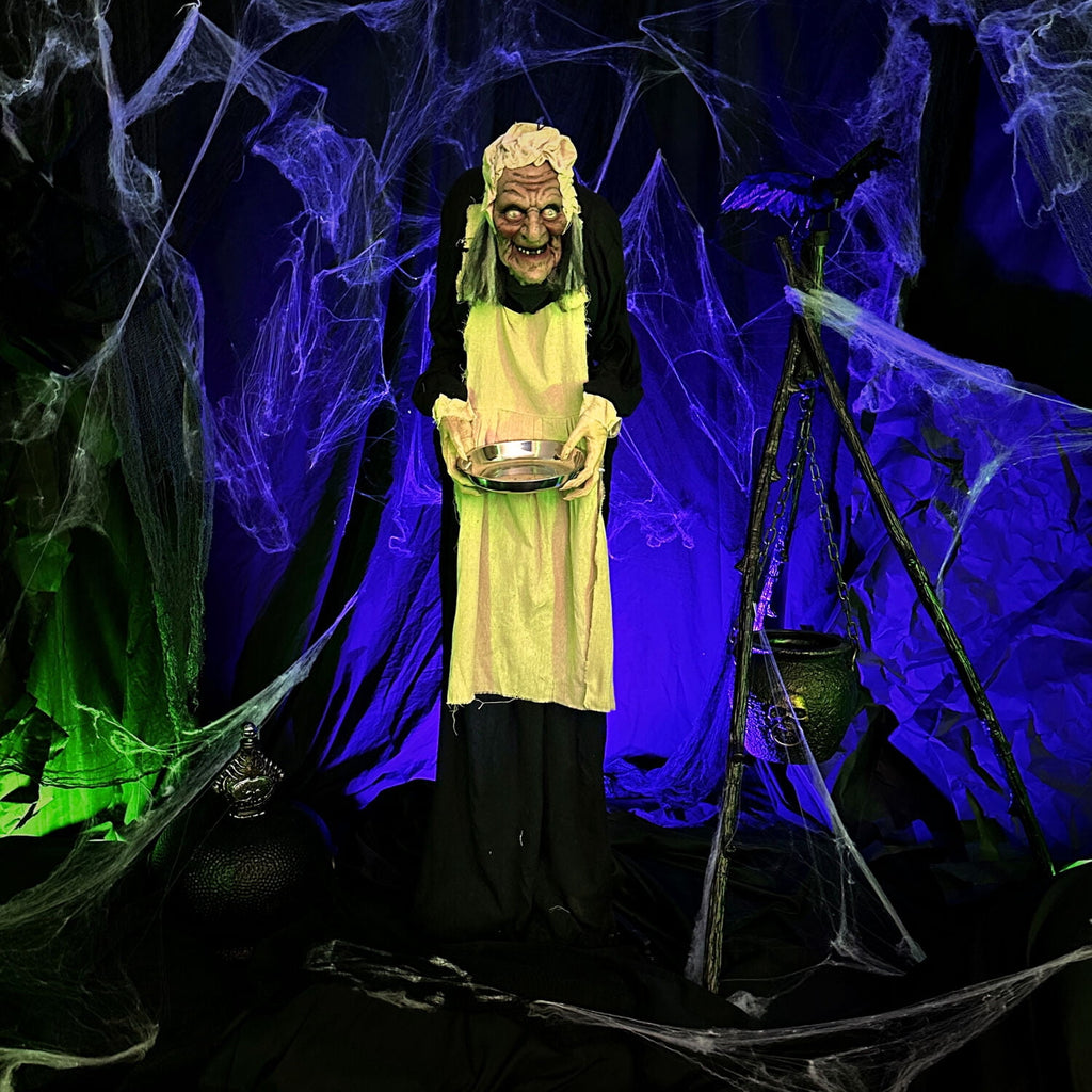 Haunted Hill Farm 5 ft Life-Size Animatronic Indoor/Covered Outdoor Zombie Maid Halloween Decoration, HHLADY-4FLSA