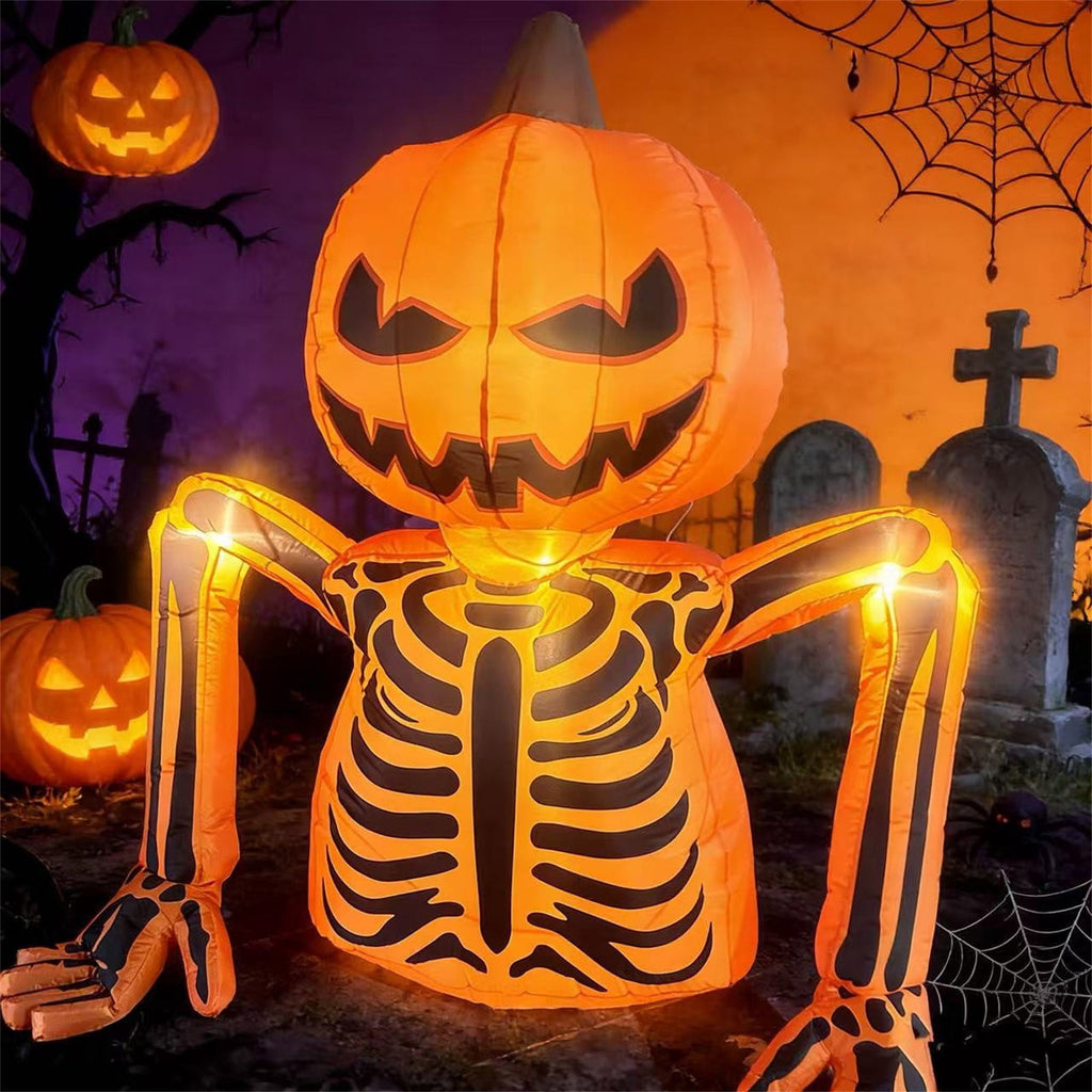 Diceymbol 6 Ft Lighted Halloween Inflatable Pumpkin Skeleton Decoration, Orange Jack O Lantern Skull Outdoor Yard Lawn Porch Halloween Decor