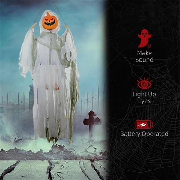 3.9FT Animated Halloween Pumpkin Ghost Prop Sound Activated with Red Glowing Eyes