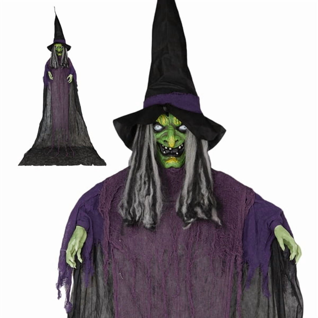 12ft Life-Size Halloween Hanging Witch Decoration, Talking, Light-Up Eyes, Touch-Sensor Activated, Durable Fabric for Indoor/Outdoor Use