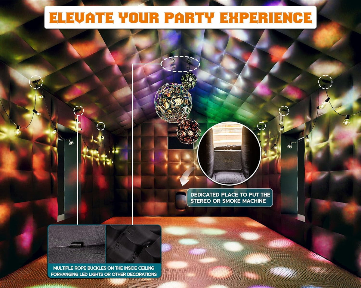 Jocisland 20x16x14 ft Large Black Inflatable Night Club Tent for Adults, Inflatable Nightclub with 2 Side Doors Gazebo Event House, Halloween Decor