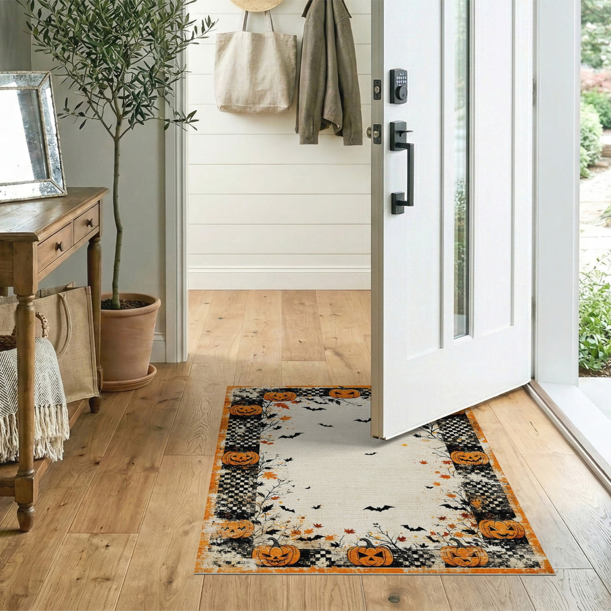 ODIKA Halloween Striped Pumpkin Ghost Farmhouse Welcome Fallc Door Pet Friendly & Kids Safe Play for Playroom, Bedroom, Reading Nook