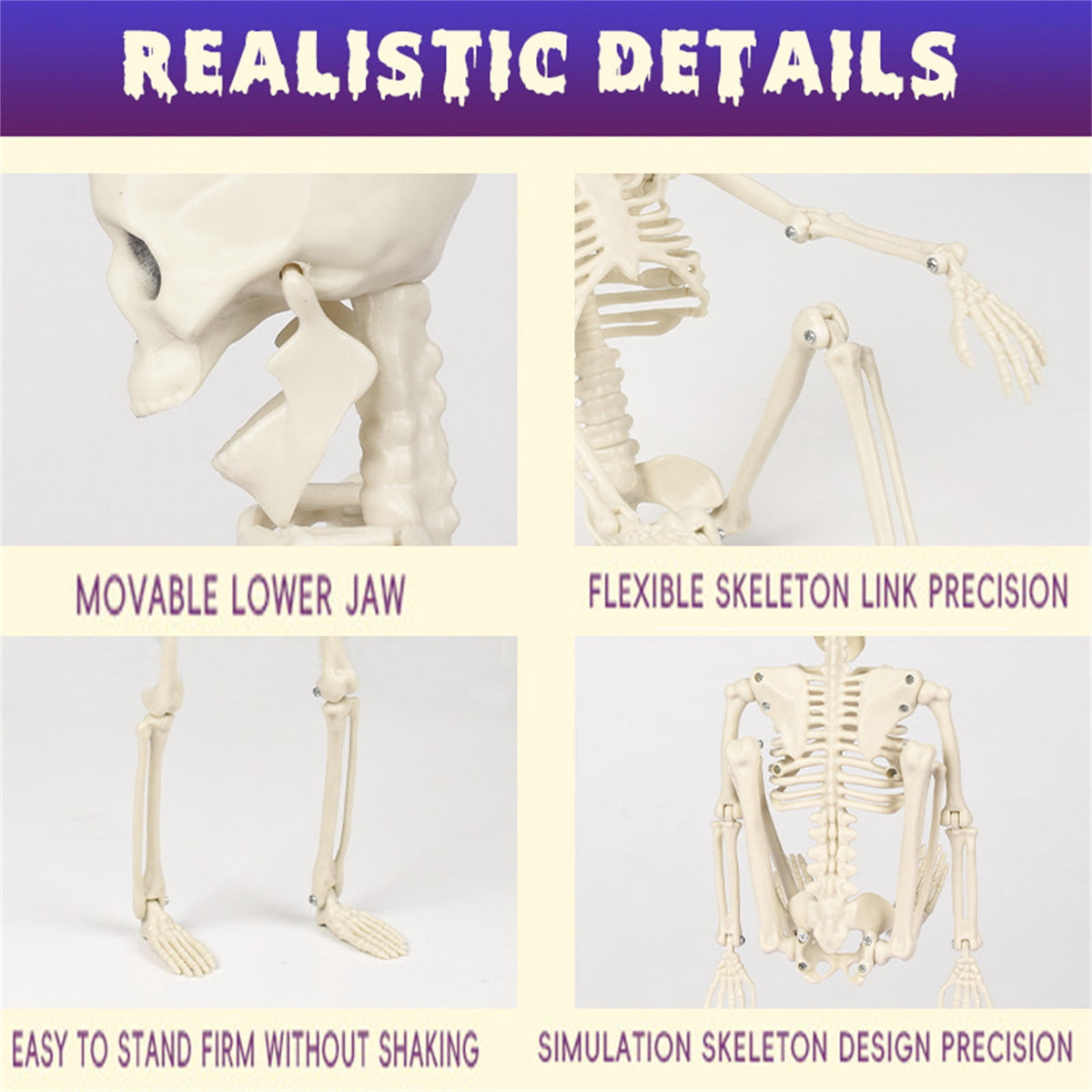 Posable Plastic Human Skeleton Prop 5.4FT Full Body Halloween Skeleton Decor with Movable Joints for Haunted House Yard Party Decoration