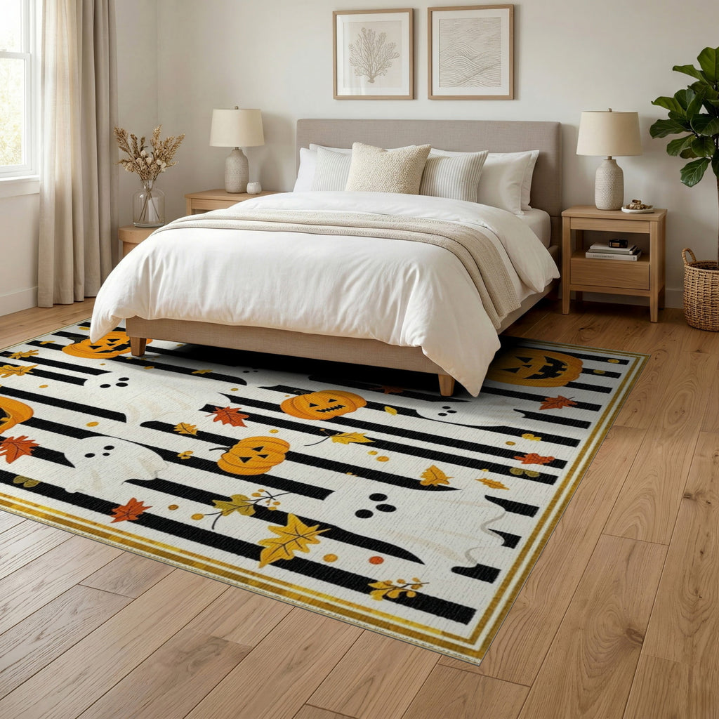 ODIKA Halloween Striped Pumpkin Ghost Farmhouse Welcome Fallc Door Pet Friendly & Kids Safe Play for Playroom, Bedroom, Reading Nook