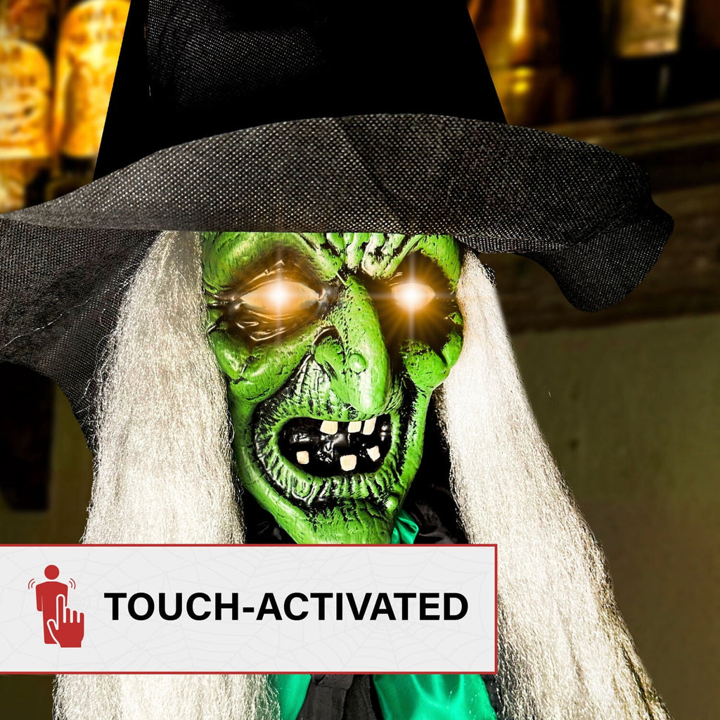 Haunted Hill Farm 6.0-Ft. Touch-Activated Mounted Flying Witch Halloween Animatronic