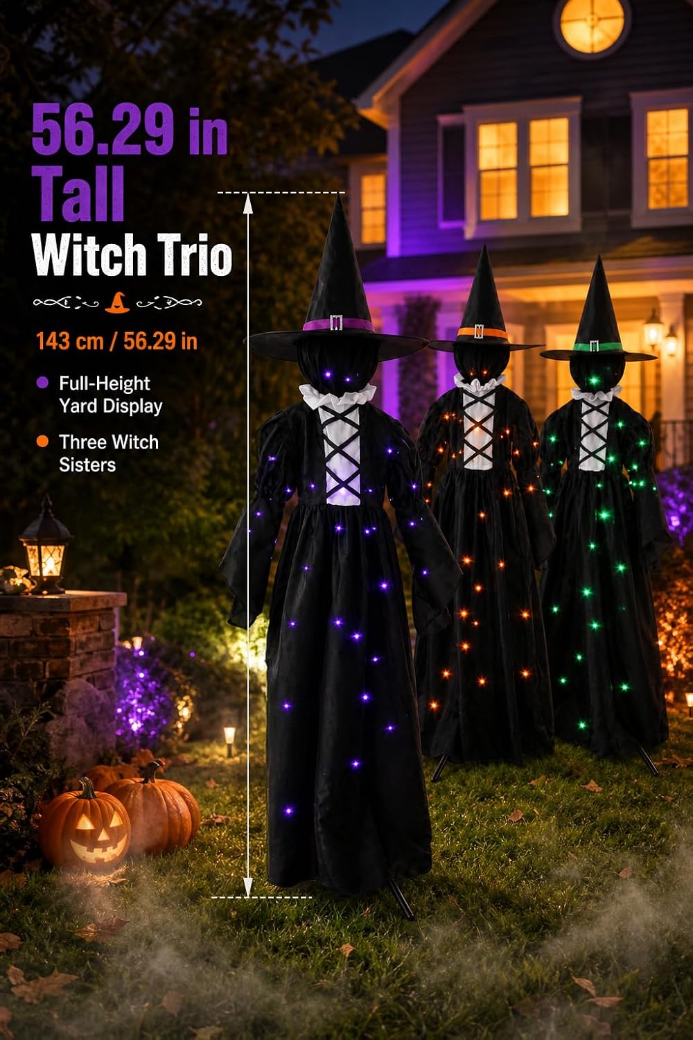 3 Lighted Witches Halloween Yard Decorations, 59 in