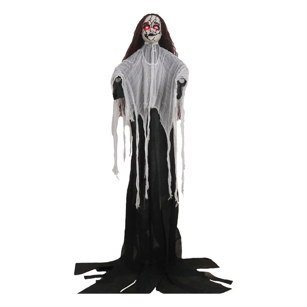 Scary Ghost Bride Halloween Ornament with Sound, Battery Operated Animated Skeleton Decoration for Haunted House Prop
