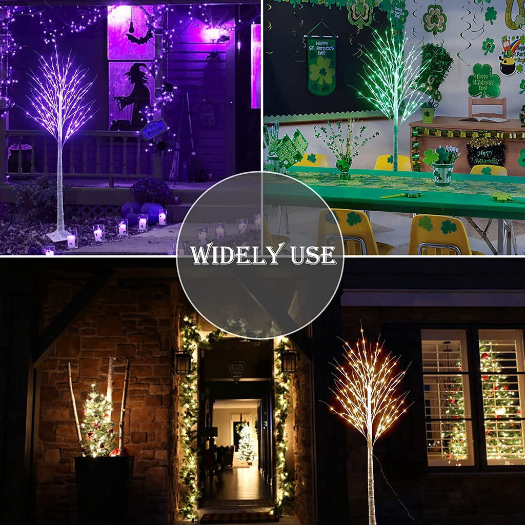 6FT Lighted Birch Tree for Halloween Decorations, 35 Colors Birch Tree with 120 LED Lights Color Changing, White Trees with Multicolor Lights Remote Timer for Home Holiday Party Indoor Outdoor