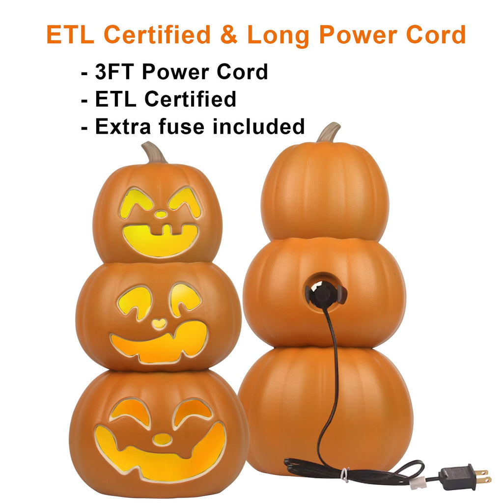 Gamexcel 21" LED Light-Up Jack O Lantern, Pre-lit Halloween Plastic Pumpkin Lights for Indoor/Outdoor Decoration - Angry Face