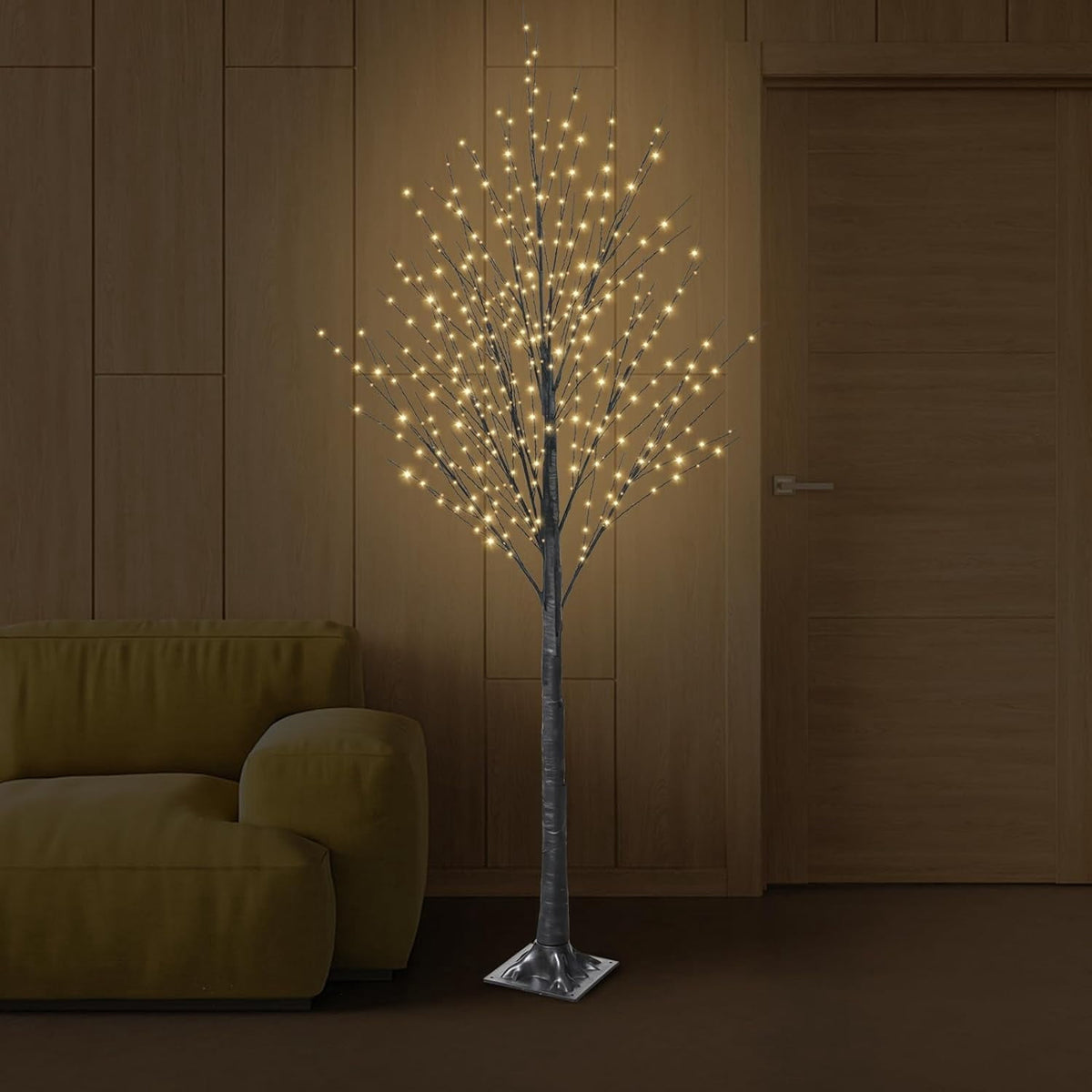 7FT Lighted Twig Tree, 600 Warm White LEDs