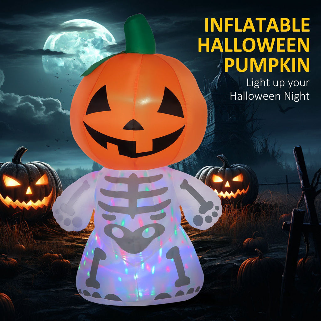 6ft Rotating LED Halloween Skeleton Ghost with Pumpkin Head for Outdoor Yard Decorations