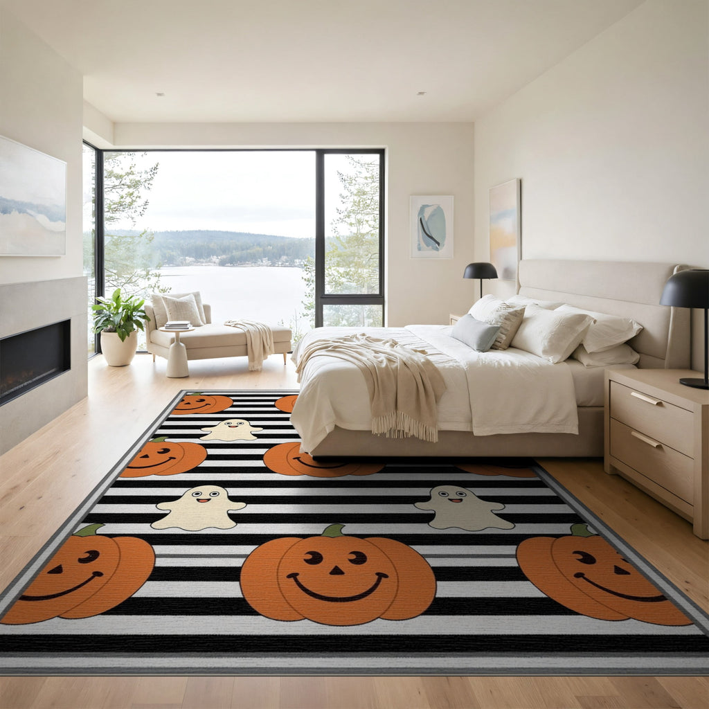 ODIKA Halloween Spooky Harvest Striped Welcome Ghosts Fallc Door Doormat Stain Resistant Low Profile for Dorm Room, Small Living Apartment